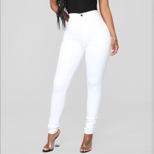 High waisted white skinny jeans